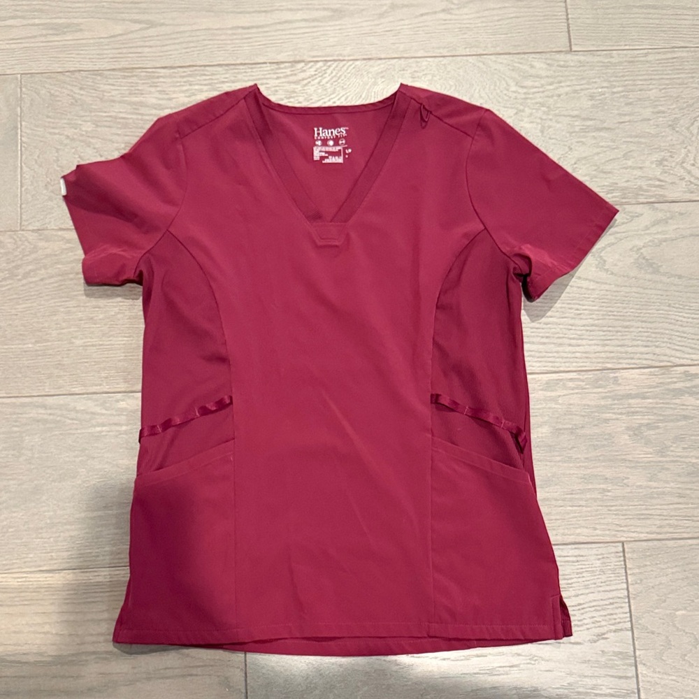 Hanes Women's Short Sleeve V-Neck Scrub Top in afternoon burgundy